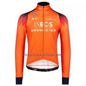 Completo Maglia ML + Pantaloncino con bretelle ML 2023 INEOS Grenadiers Arancio Blu Scuro